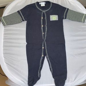 Little Mish Baby Onesie with striped arm sleeves and patch in the front